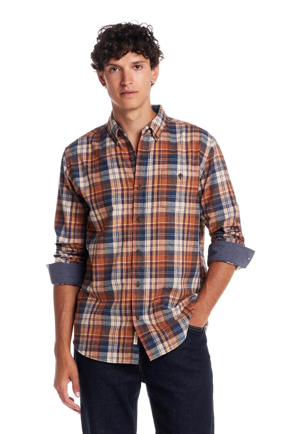 Weatherproof Vintage Brushed Flannel Shirt for Men in Umber 