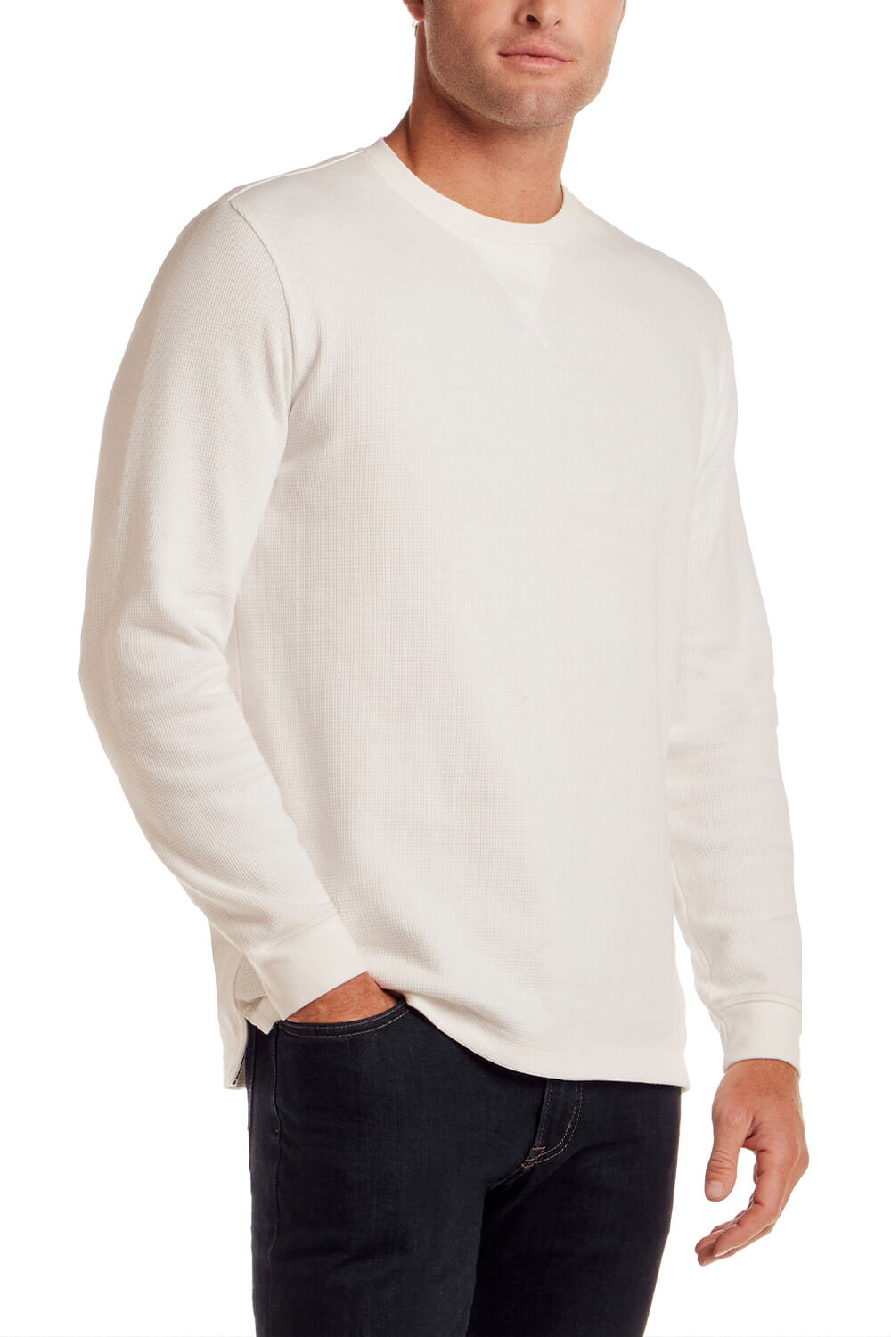 Weatherproof Vintage Waffle Henley Thermal Long Sleeve Shirt for Men in White