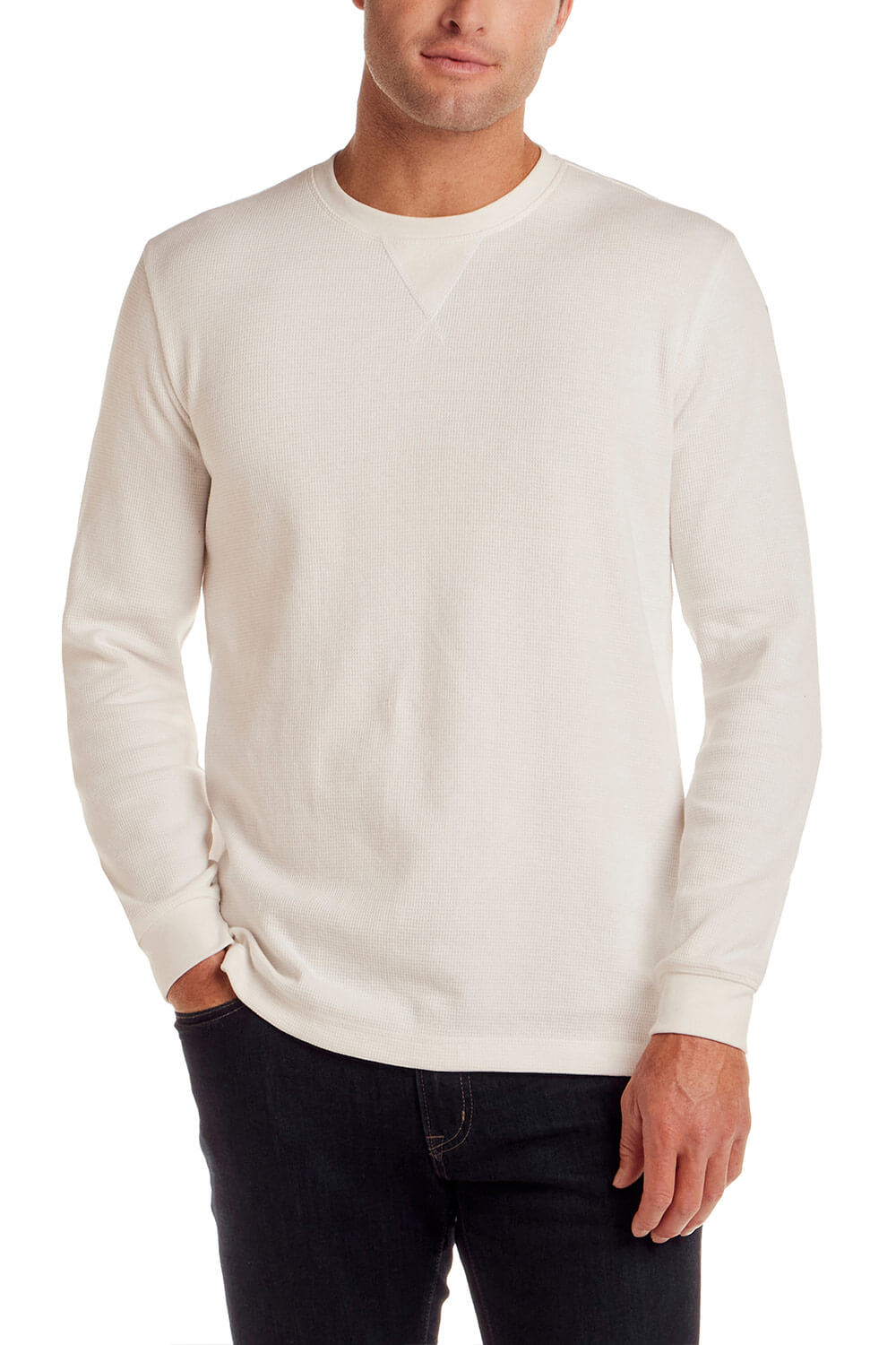 Weatherproof Vintage Waffle Henley Thermal Long Sleeve Shirt for Men in White