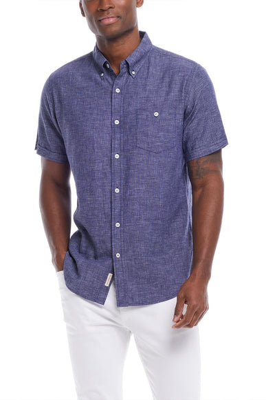 Weatherproof Vintage Cotton Linen Solid Button Up Shirt for Men in Naval Academy