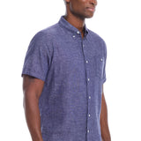 Weatherproof Vintage Cotton Linen Solid Button Up Shirt for Men in Naval Academy