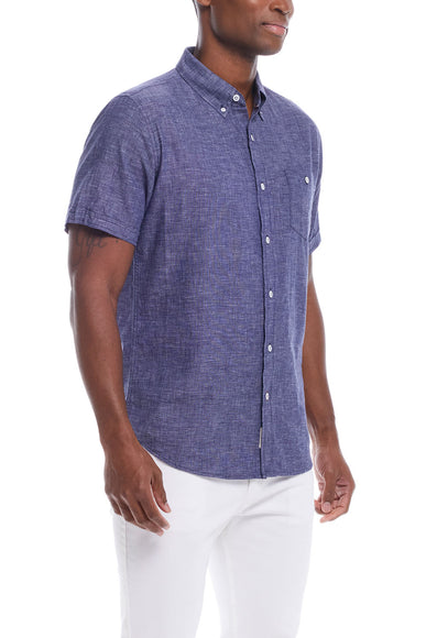 Weatherproof Vintage Cotton Linen Solid Button Up Shirt for Men in Naval Academy