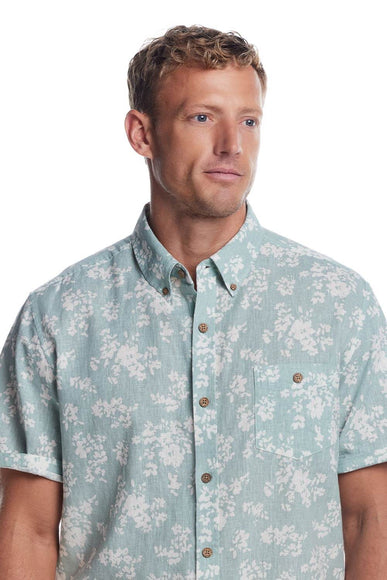 Weatherproof Vintage Cotton Linen Pattern Button Up Shirt for Men in Teal Mist