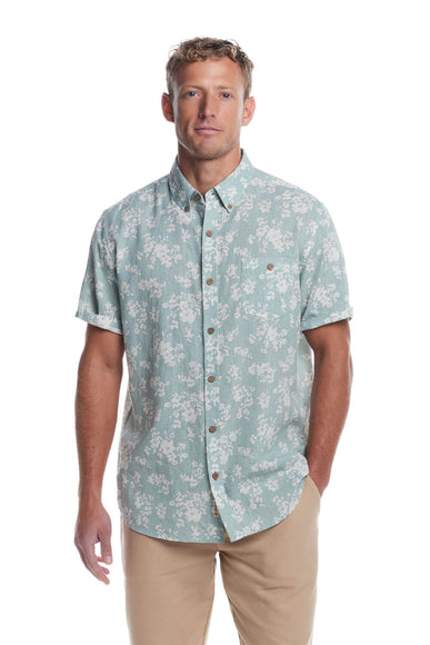 Weatherproof Vintage Cotton Linen Pattern Button Up Shirt for Men in Teal Mist
