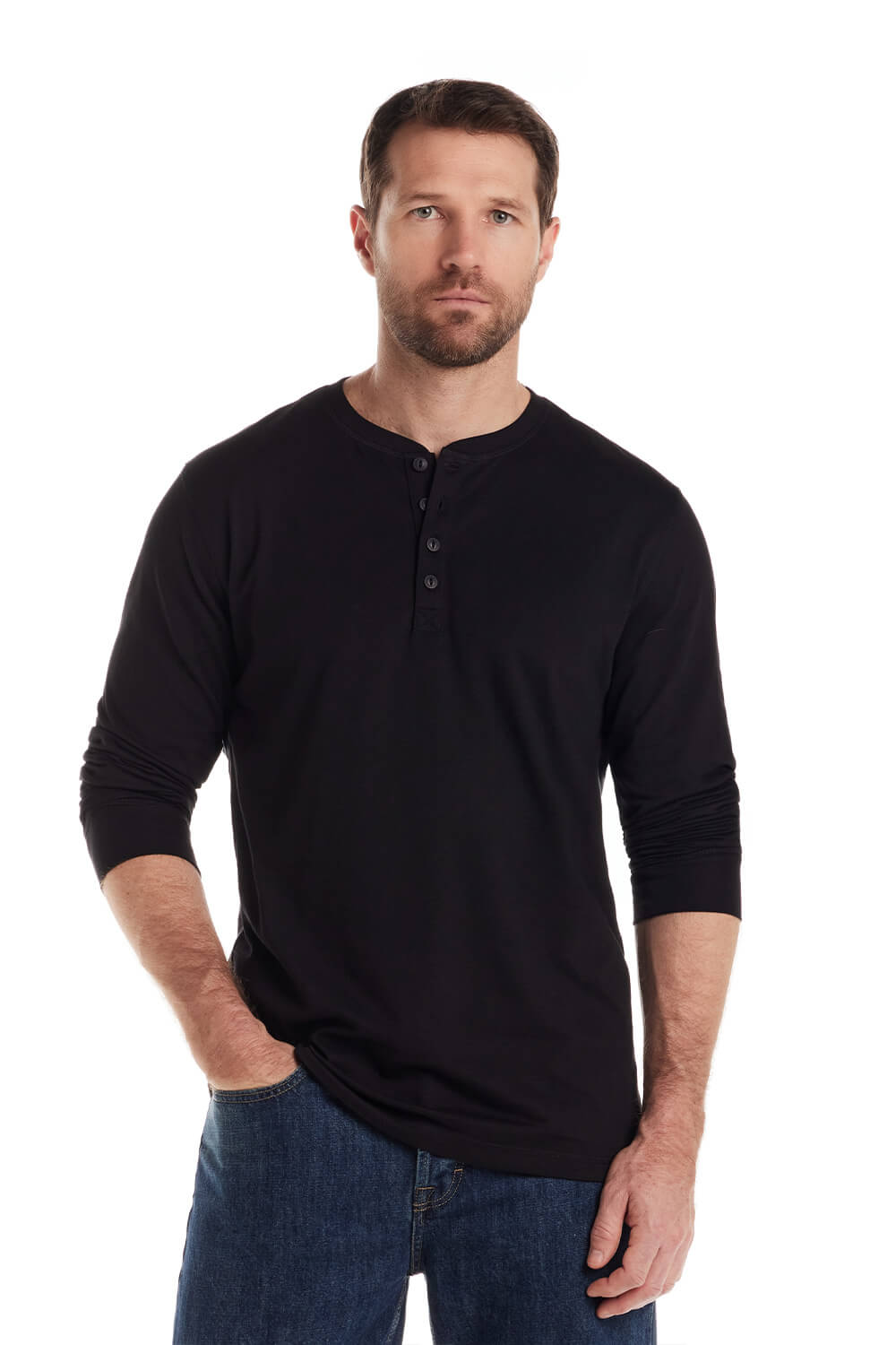 Weatherproof Vintage Long Sleeve Jersey Henley Shirt for Men in Black