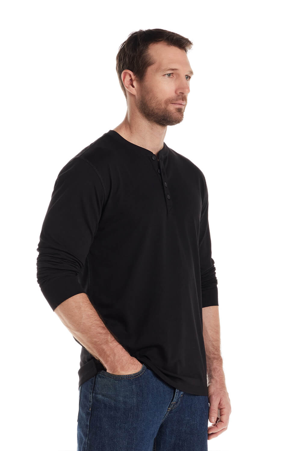 Weatherproof Vintage Long Sleeve Jersey Henley Shirt for Men in Black