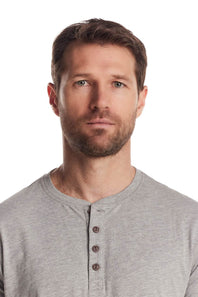 Weatherproof Vintage Long Sleeve Jersey Henley Shirt for Men in Light Grey Heather