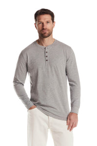 Weatherproof Vintage Long Sleeve Jersey Henley Shirt for Men in Light Grey Heather