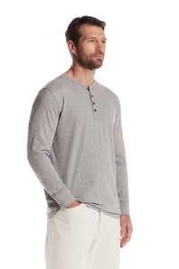 Weatherproof Vintage Long Sleeve Jersey Henley Shirt for Men in Light Grey Heather