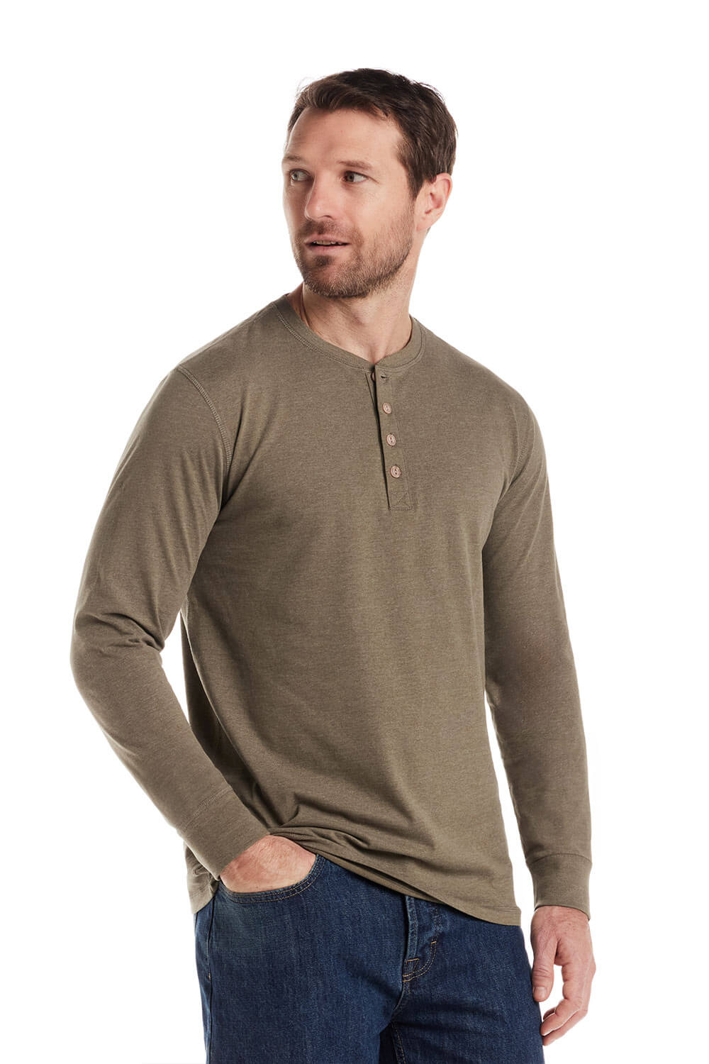 Weatherproof Vintage Long Sleeve Jersey Henley Shirt for Men in Olive