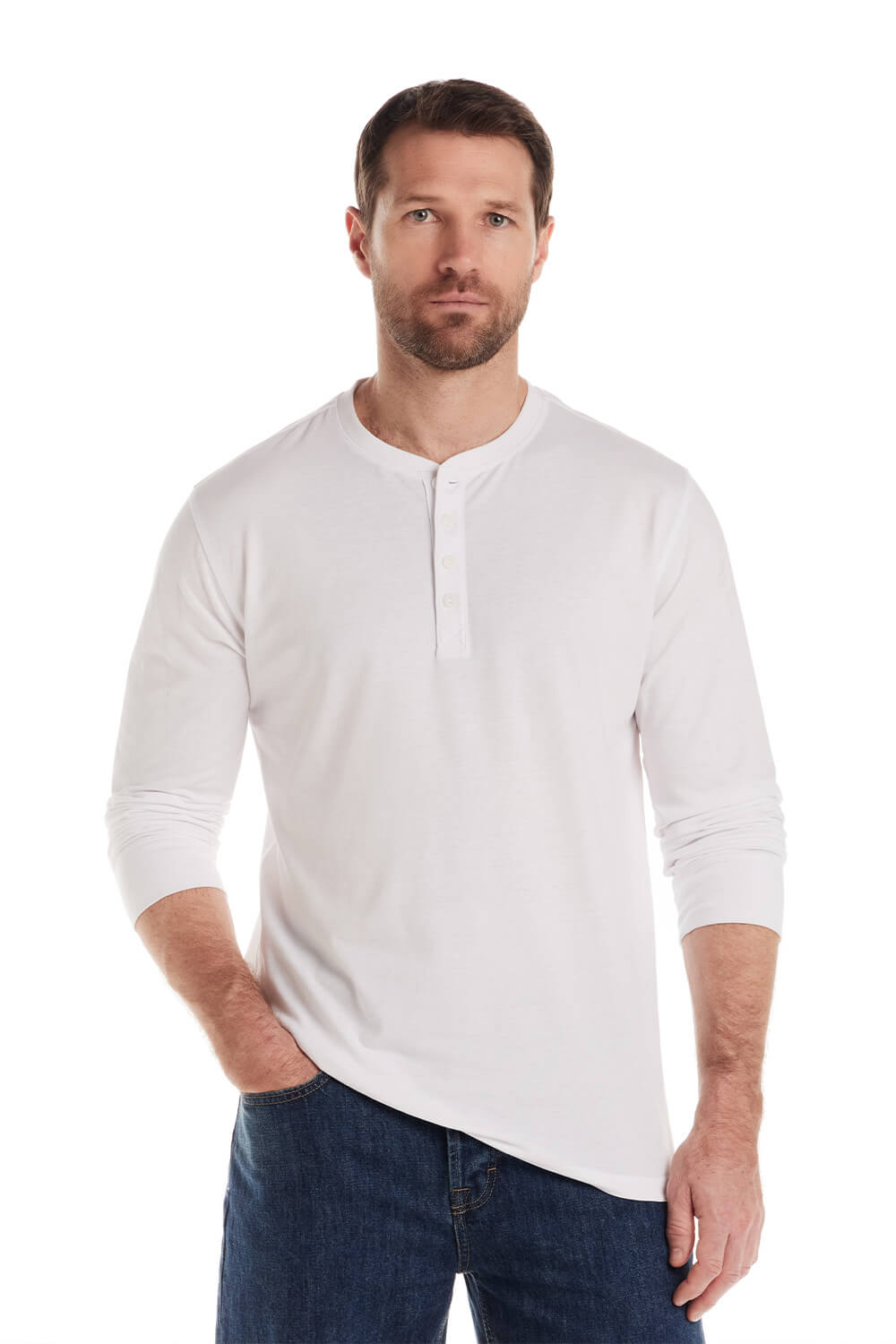 Weatherproof Vintage Long Sleeve Jersey Henley Shirt for Men in White