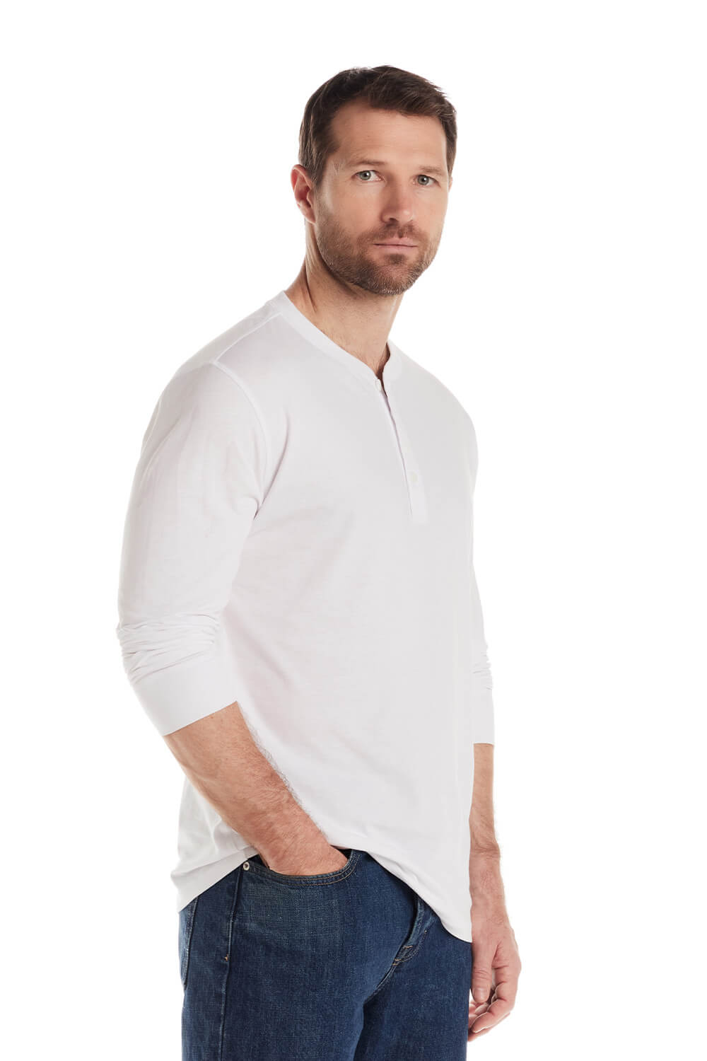 Weatherproof Vintage Long Sleeve Jersey Henley Shirt for Men in White
