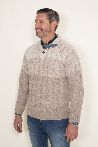 Weatherproof Vintage Ombre Button Up Mock Neck Sweater for Men in Beige