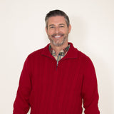 Weatherproof Vintage Cable Knit Quarter Zip Sweater for Men in Red