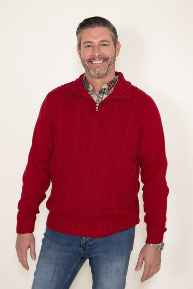 Weatherproof Vintage Cable Knit Quarter Zip Sweater for Men in Red