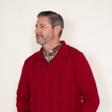 Weatherproof Vintage Cable Knit Quarter Zip Sweater for Men in Red