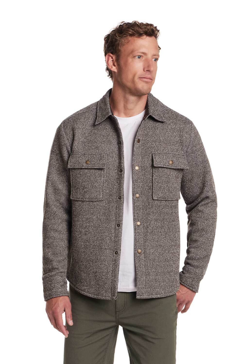 Weatherproof Vintage Mix Knit Shirt Jacket for Men in Chocolate Torte