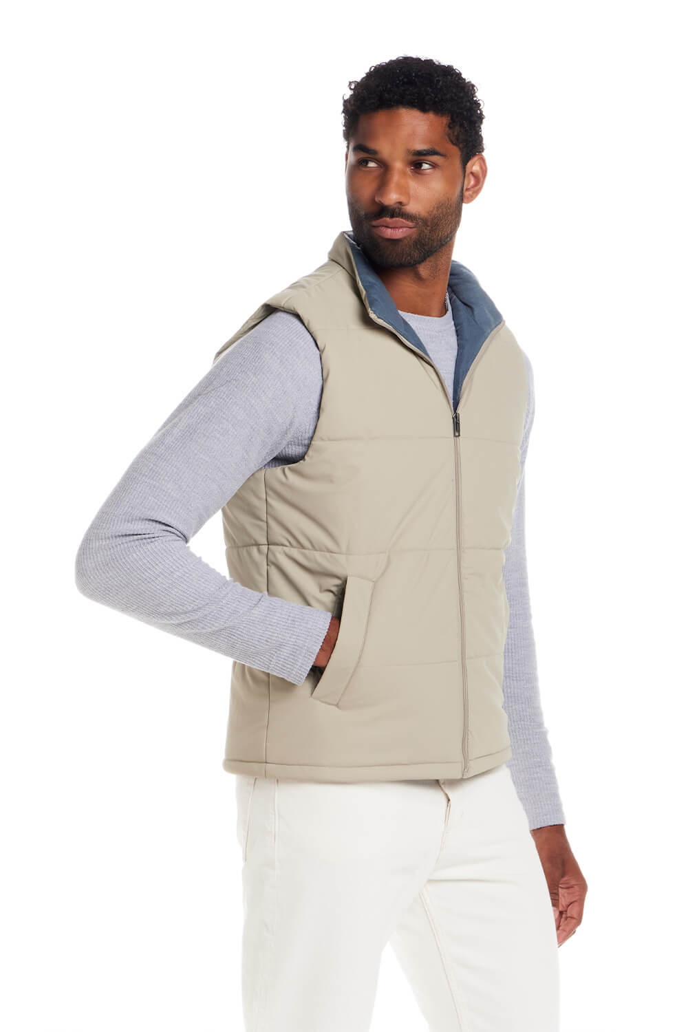 Weatherproof Vintage Matte Coasted Shell Puffer Vest for Men in Abbey Stone