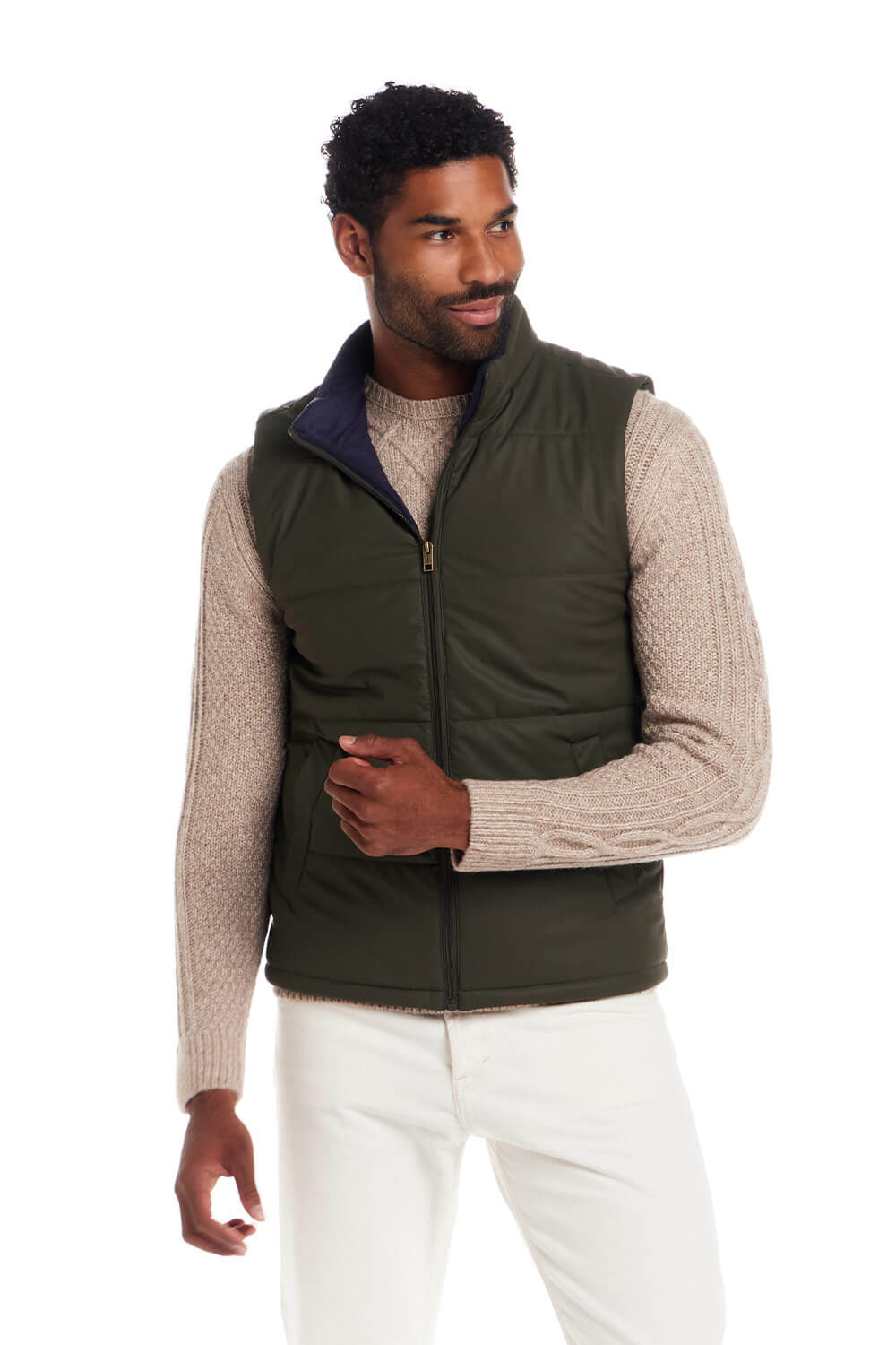 Weatherproof Vintage Matte Coasted Shell Puffer Vest for Men in Kambara Olive