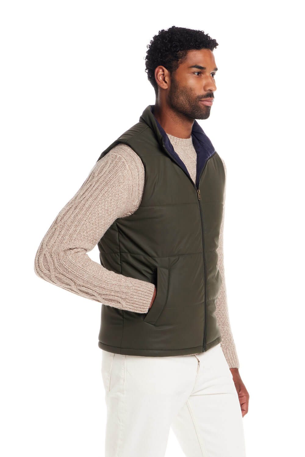 Weatherproof Vintage Matte Coasted Shell Puffer Vest for Men in Kambara Olive