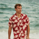 Weatherproof Vintage Rayon Printed Button Up for Men in Red 