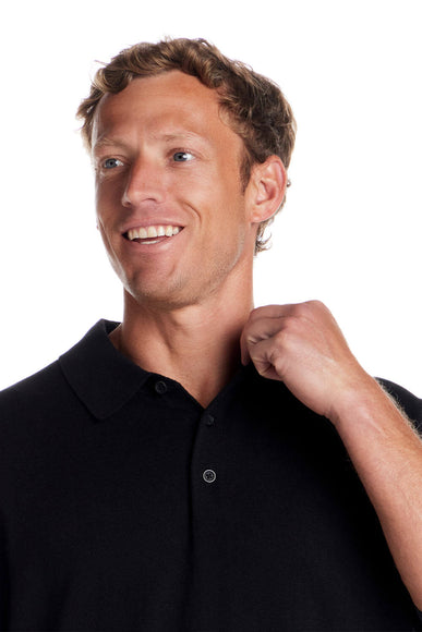 Weatherproof Cotton Cashmere Sweater Polo Shirt for Men in Black