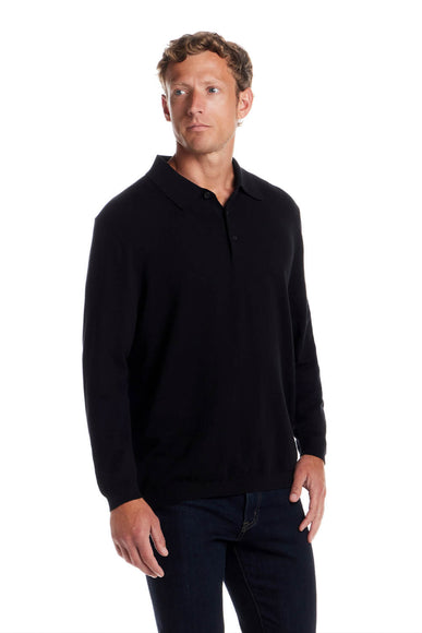 Weatherproof Cotton Cashmere Sweater Polo Shirt for Men in Black