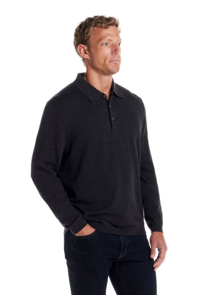 Weatherproof Cotton Cashmere Sweater Polo Shirt for Men in Charcoal