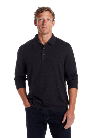 Weatherproof Cotton Cashmere Sweater Polo Shirt for Men in Charcoal