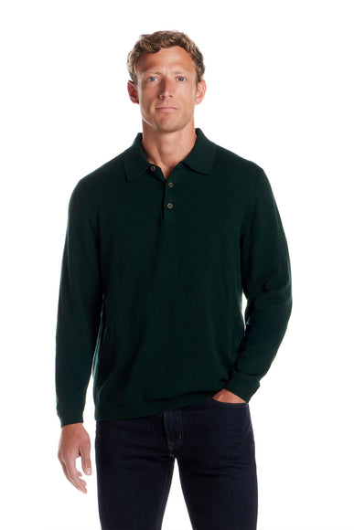 Weatherproof Cotton Cashmere Sweater Polo Shirt for Men in Pin Green