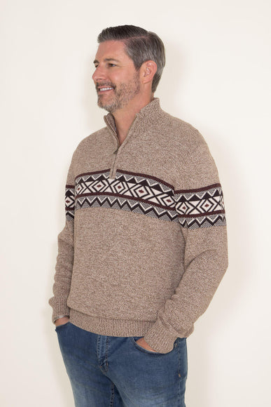 Weatherproof Vintage Southwest Quarter Zip Sweater for Men in Brown