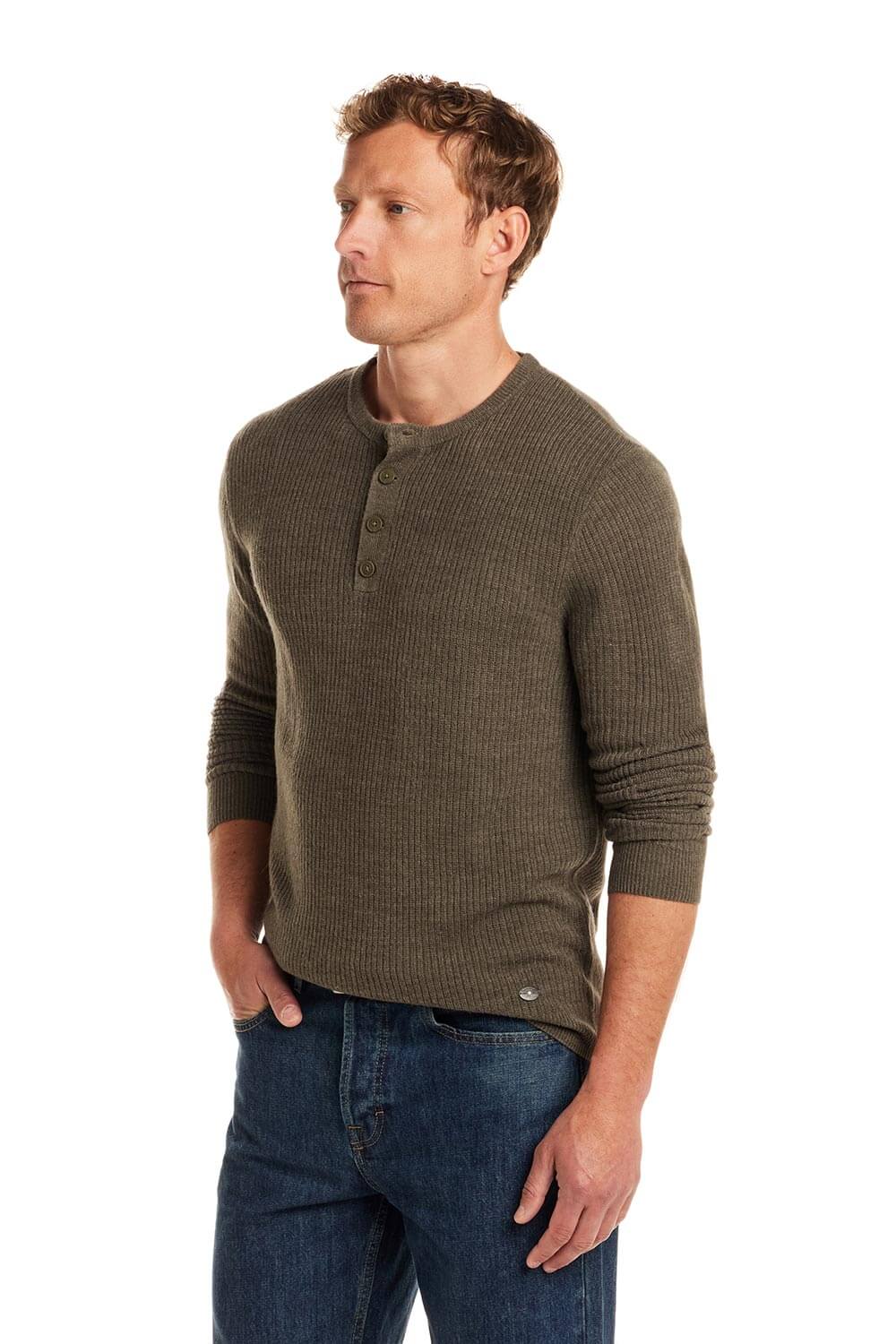 Weatherproof Vintage Vertical Stitch Button Henley for Men in Olive