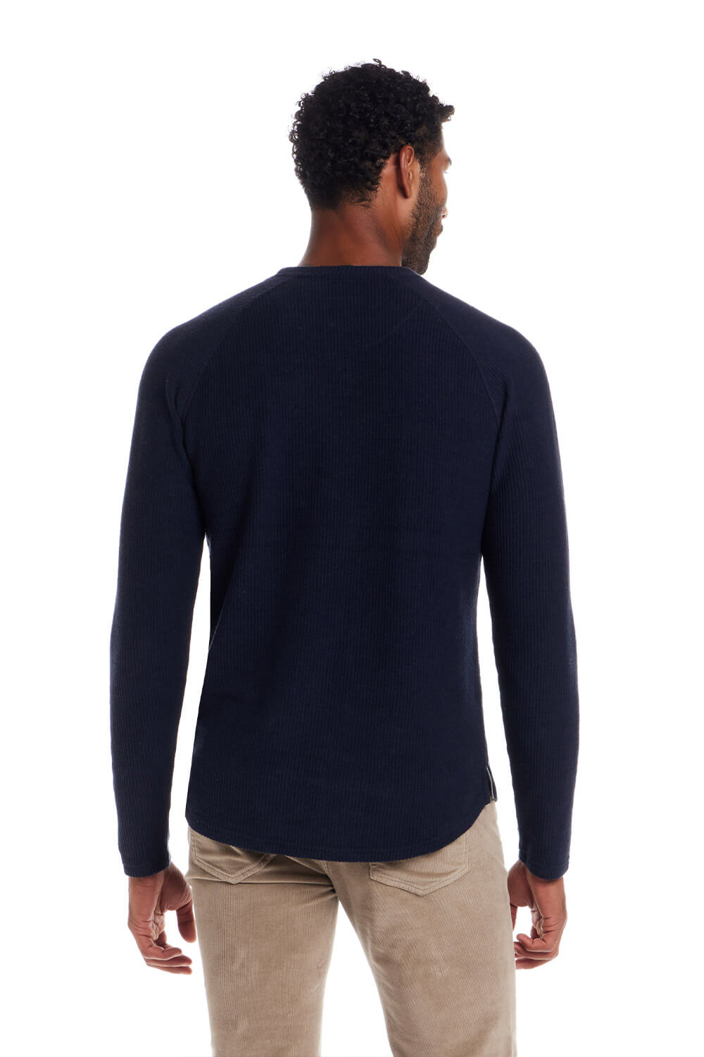 Weatherproof Ribbed Raglan Sweater for Men in Navy