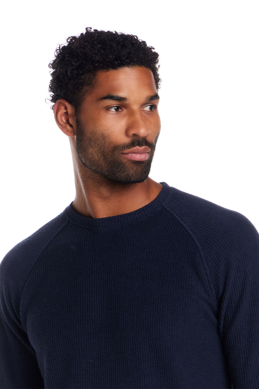Weatherproof Ribbed Raglan Sweater for Men in Navy