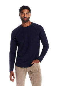 Weatherproof Ribbed Raglan Sweater for Men in Navy