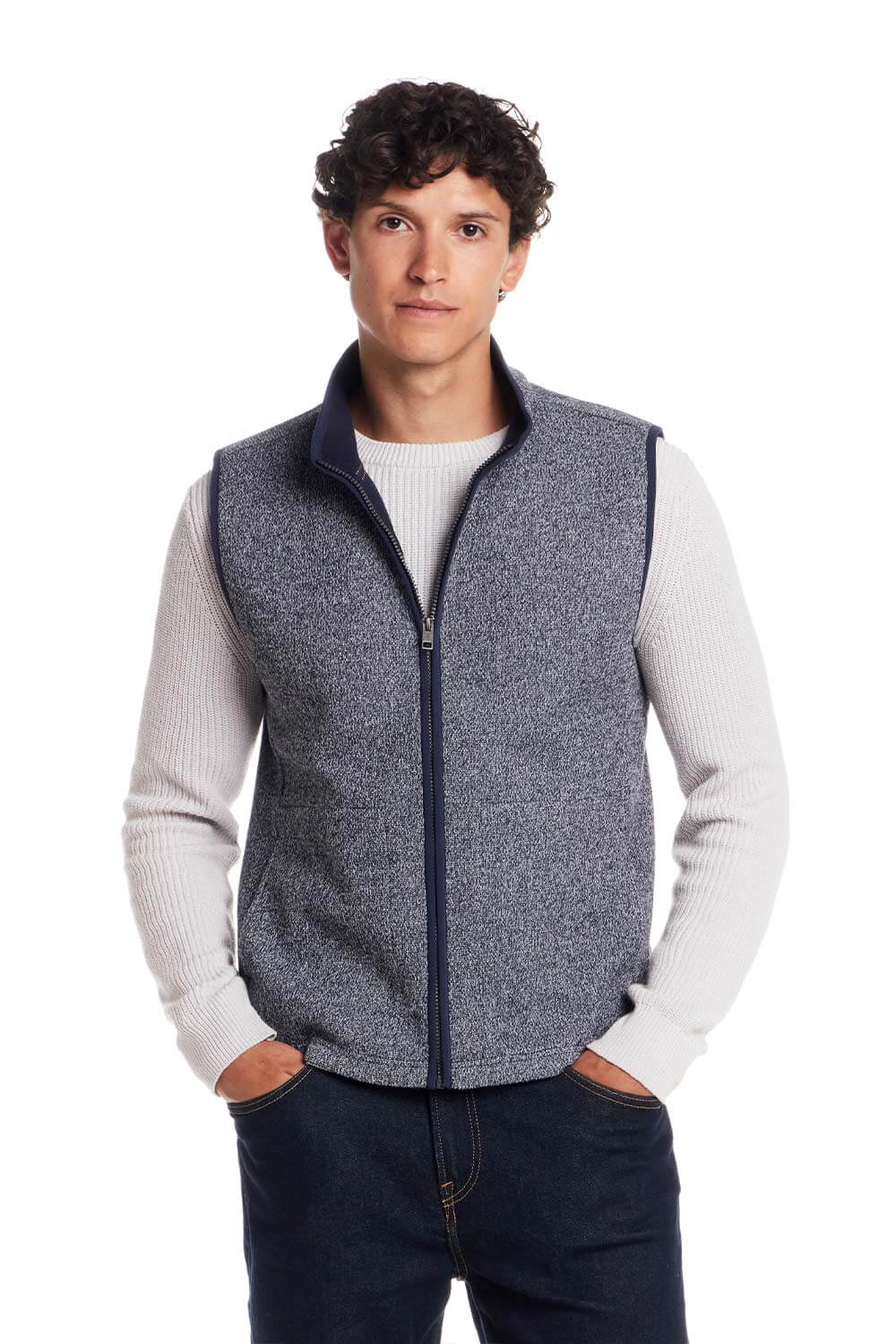Weatherproof Vintage Knit Mock Neck Vest for Men in Blue