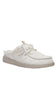 A single white quilted slip-on shoe with faux fur lining and matching laces, shown against a plain white background.