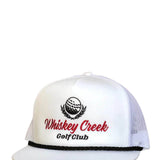 Whiskey Bent Whiskey Creek Golf Trucker Hat for Men in White 