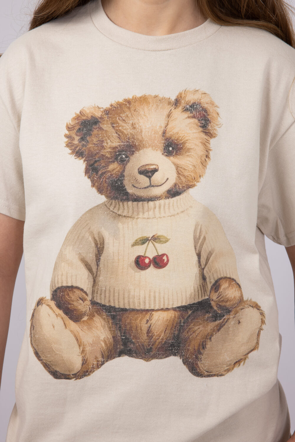 [CPGN STUDIO]★25SS★DTP CHERRY BEAR SHORT SLEEVE TEE Teddy Bear Cherry Sweater Graphic T-Shirt for Women in Sand