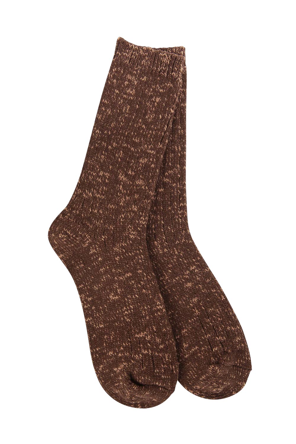 World's Softest Weekend Cotton Slub Marled Crew Socks for Women in Coffee