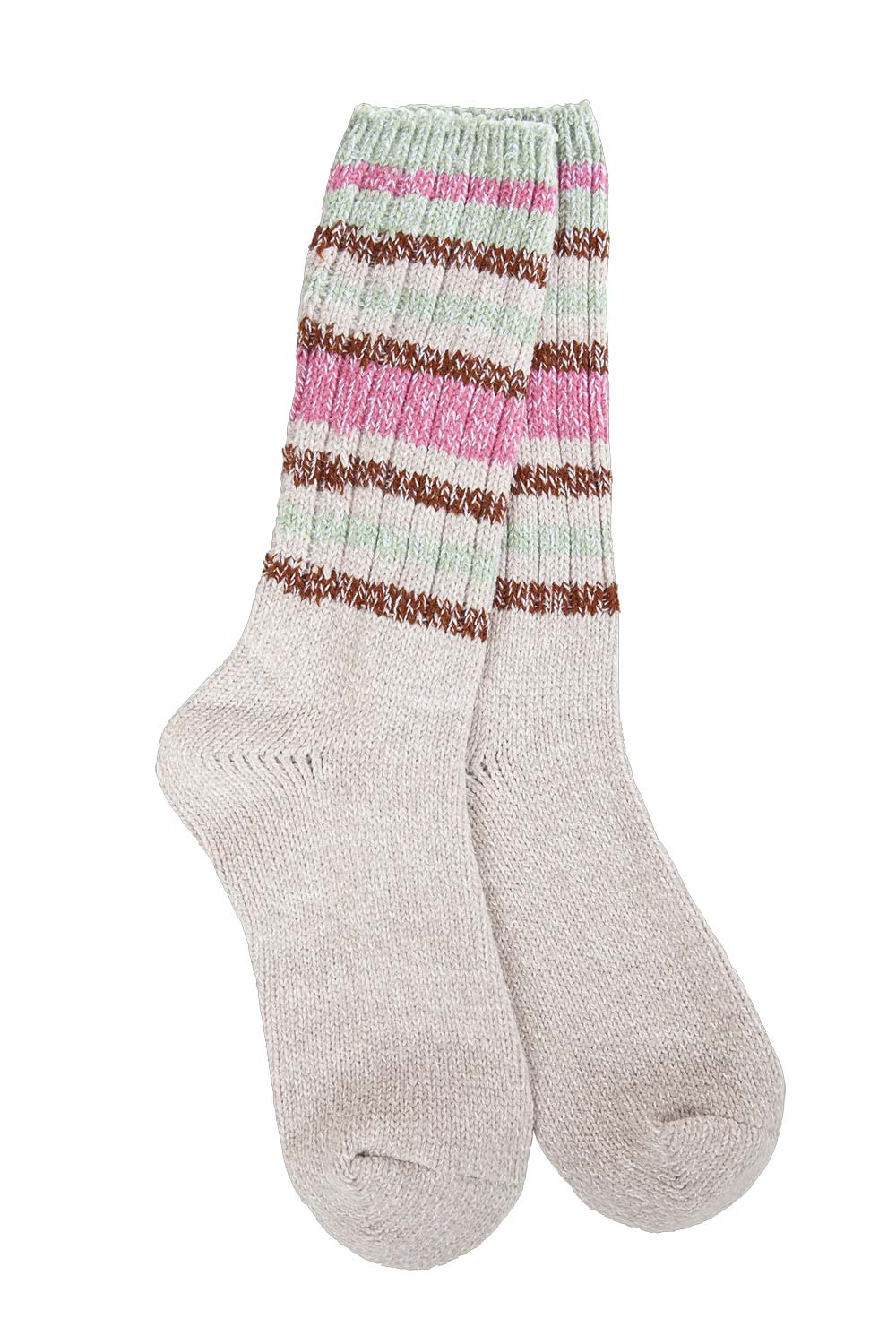 World's Softest Weekend Ragg Crew Stripe Socks for Women in Mushroom