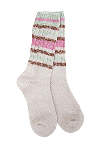 World's Softest Weekend Ragg Crew Stripe Socks for Women in Mushroom