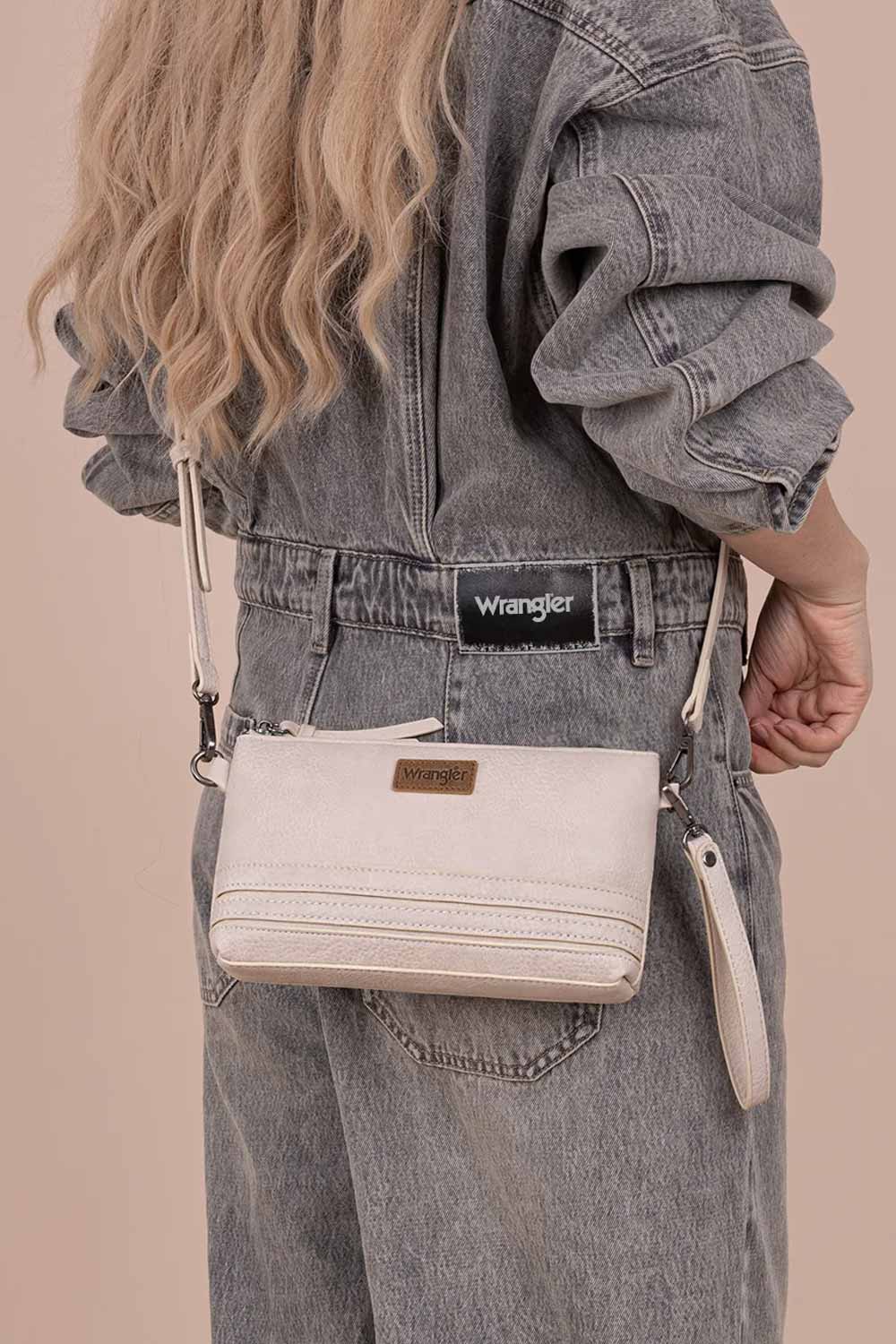 Wrangler Vegan Leather Mini Crossbody Purse for Women in Beige