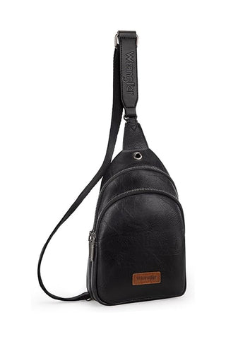 Wrangler Dual Zippered Crossbody Sling Bag for Women in Black