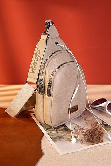 Wrangler Dual Zippered Crossbody Sling Bag for Women in Grey