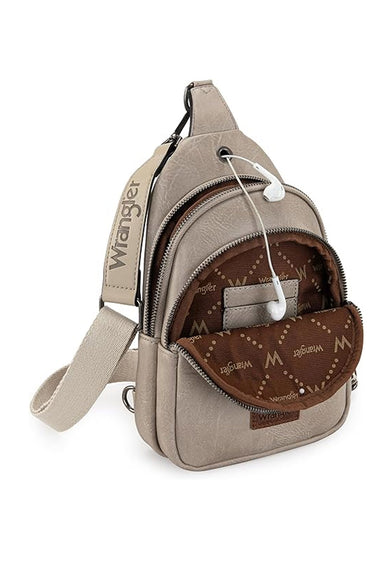 Wrangler Dual Zippered Crossbody Sling Bag for Women in Grey