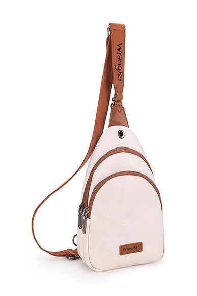 Wrangler Dual Zippered Crossbody Sling Bag for Women in Beige