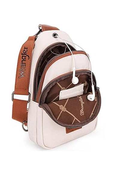 Wrangler Dual Zippered Crossbody Sling Bag for Women in Beige