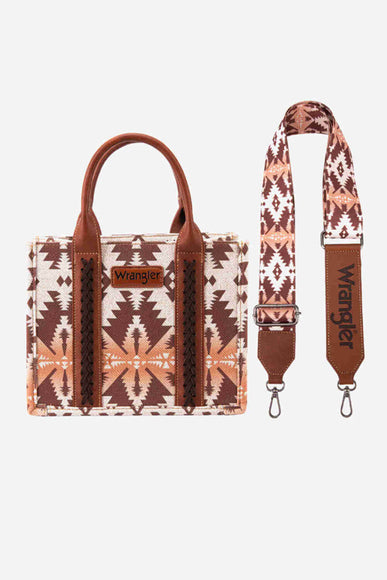 Wrangler Allover Aztec Print Crossbody Tote Bag for Women in Brown