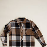 Youth Plaid Button Up Flannel for Boys in Tan